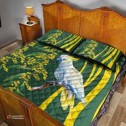 White Cockatoo and Golden Wattle Quilt Bed Set Australian Native Bird