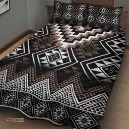 Brown Taniko Aotearoa Quilt Bed Set Niho Taniwha Mix Poutama