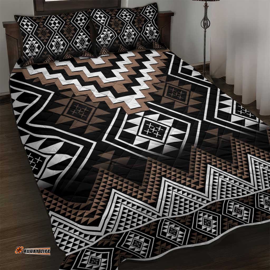 Brown Taniko Aotearoa Quilt Bed Set Niho Taniwha Mix Poutama