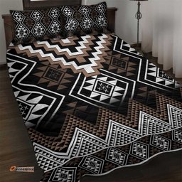 Brown Taniko Aotearoa Quilt Bed Set Niho Taniwha Mix Poutama
