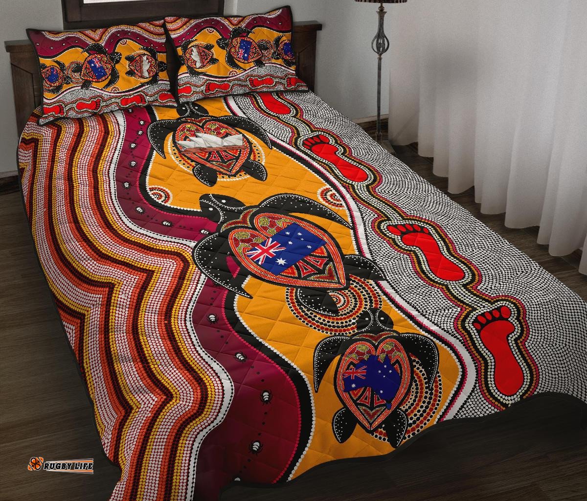 Aboriginal Quilt Cover Set, Turtle Patterns Aus Flag Opera Sydney