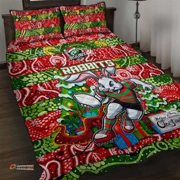 Rabbitohs Rugby Merry Christmas Quilt Bed Set Indigenous Australian Art