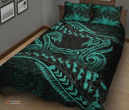 Aotearoa Quilt Bed Set Turquoise Maori Manaia With Silver Fern 04