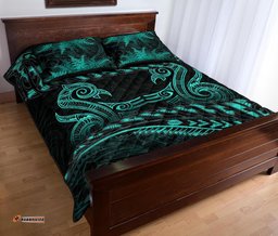 Aotearoa Quilt Bed Set Turquoise Maori Manaia With Silver Fern 04