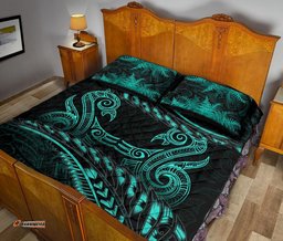 Aotearoa Quilt Bed Set Turquoise Maori Manaia With Silver Fern 04