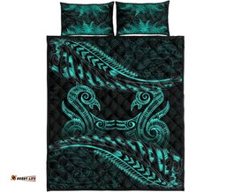Aotearoa Quilt Bed Set Turquoise Maori Manaia With Silver Fern 04