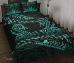 Aotearoa Quilt Bed Set Turquoise Maori Manaia With Silver Fern 04
