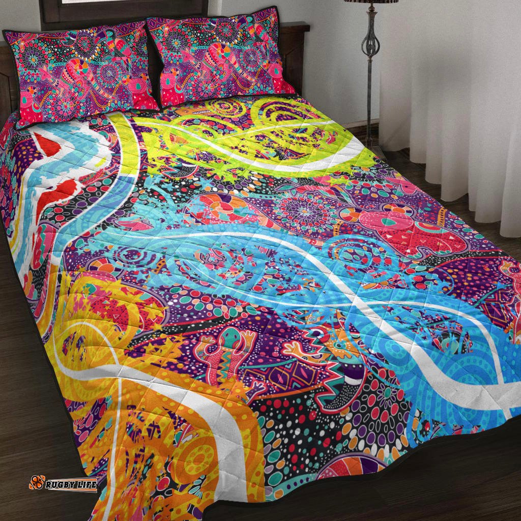 aboriginal art colorful vibes quilt bed set indigenous