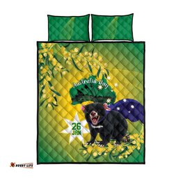 Tasimania Devil Australia Day Quilt Bed Set Aussie Aussie Aussie Oi! Oi! Oi! Green