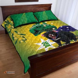 Tasimania Devil Australia Day Quilt Bed Set Aussie Aussie Aussie Oi! Oi! Oi! Green