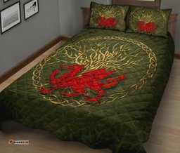 Wales Celtic Quilt Bed Set Welsh Dragon With Celtic Tree
