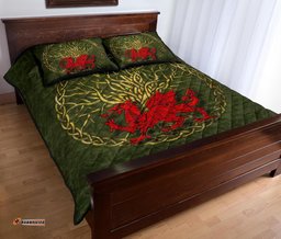 Wales Celtic Quilt Bed Set Welsh Dragon With Celtic Tree