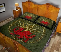 Wales Celtic Quilt Bed Set Welsh Dragon With Celtic Tree