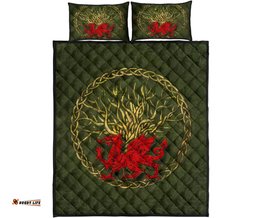 Wales Celtic Quilt Bed Set Welsh Dragon With Celtic Tree