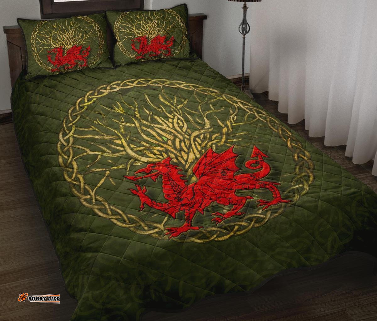 Wales Celtic Quilt Bed Set Welsh Dragon With Celtic Tree