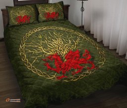 Wales Celtic Quilt Bed Set Welsh Dragon With Celtic Tree