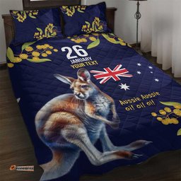 Blue Kangaroo and Golden Wattle Personalised Quilt Bed Set Happy Australia Day 6 January