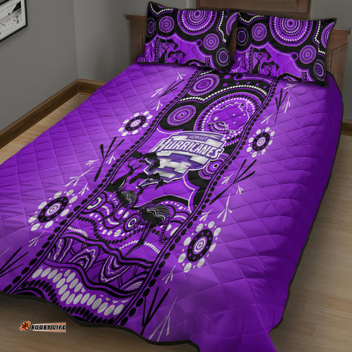 Hobart Hurricanes Cricket Quilt Bed Set Happy Australia Day Aboriginal Art