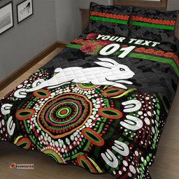 Custom Personalised South Sydney Rabbitohs ANZAC Quilt Bed Set Indigenous Vibes Black