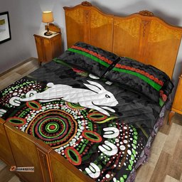 Custom Personalised South Sydney Rabbitohs ANZAC Quilt Bed Set Indigenous Vibes Black