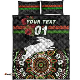 Custom Personalised South Sydney Rabbitohs ANZAC Quilt Bed Set Indigenous Vibes Black