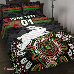 Custom Personalised South Sydney Rabbitohs ANZAC Quilt Bed Set Indigenous Vibes Black