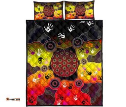Aboriginal Quilt Bed Set, Indigenous Circle Dot Painting Hand Art