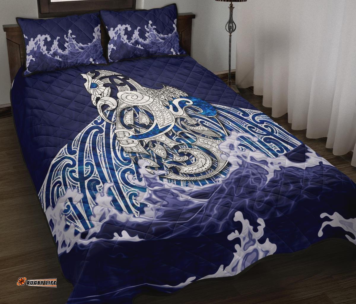 Maori Manaia The Blue Sea Quilt Bed Set, Navy