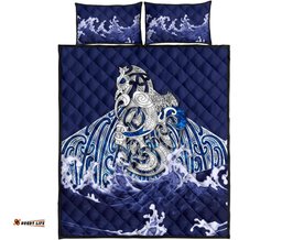 Maori Manaia The Blue Sea Quilt Bed Set, Navy