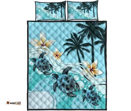 New Zealand Quilt Bed Set Blue Turtle Hibiscus