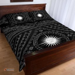 Marshall Personalised Quilt Bed Set Marshall Seal With Polynesian Tattoo Style Black 08