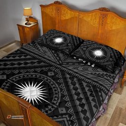 Marshall Personalised Quilt Bed Set Marshall Seal With Polynesian Tattoo Style Black 08