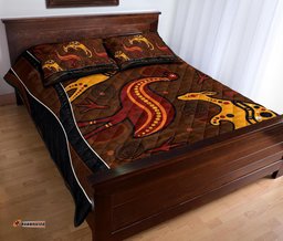 Aboriginal Quilt Bed Set Indigenous Kangaroo and Emu Brown Color