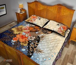 Polynesian Turtle Hibiscus Sea Shell Quilt Bed Set