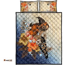 Polynesian Turtle Hibiscus Sea Shell Quilt Bed Set