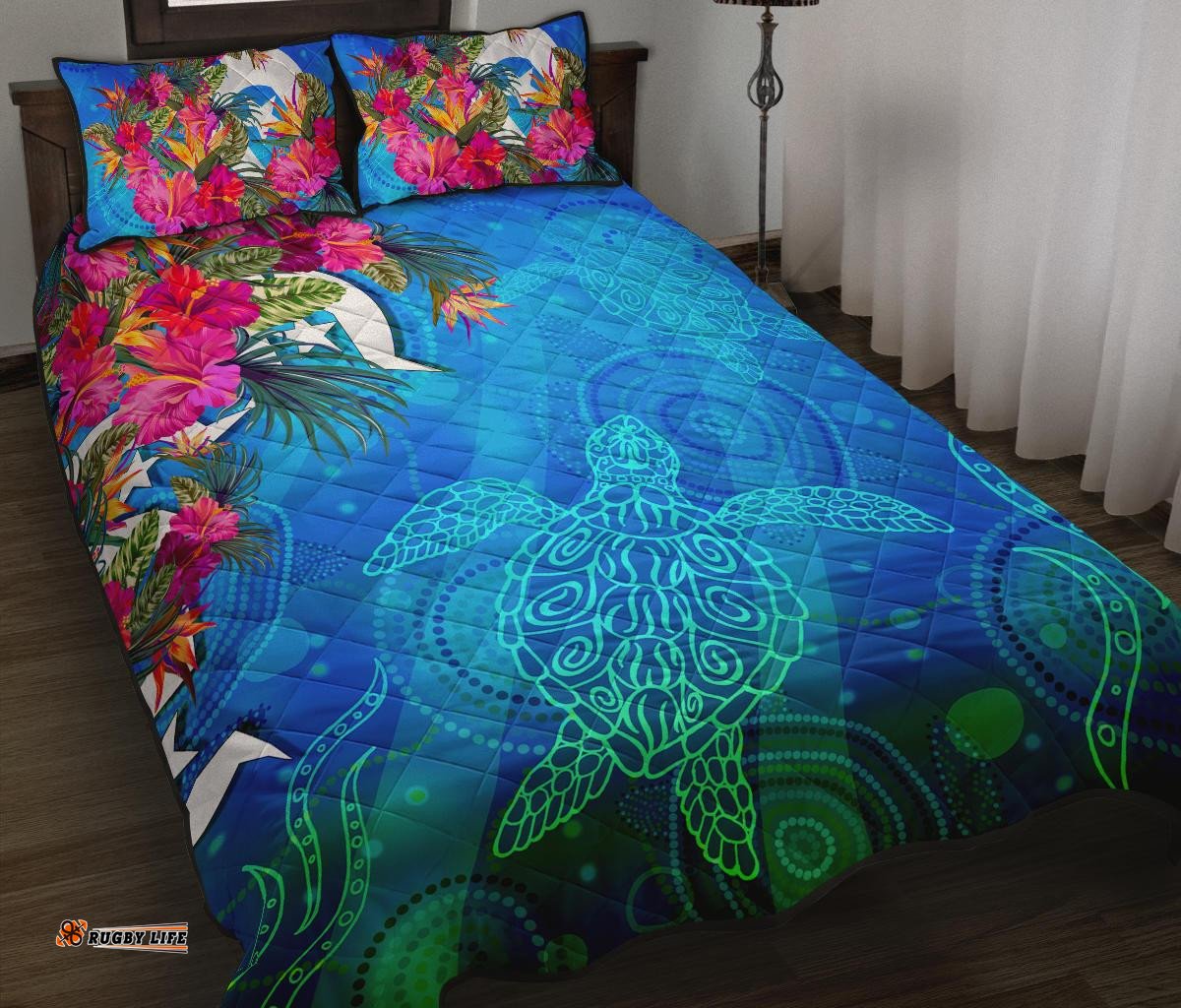 Qui Bed Set Torres Strait Blue Sea With Hibiscus