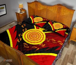 Aboriginal Quilt Bed Set Indigenous Flag With Footprint Hand Art
