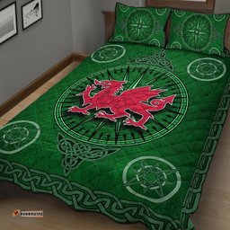 Wales Celtic Quilt Bed Set Celtic Compass With Welsh Dragon