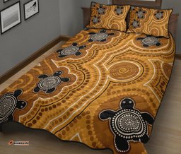 Aboriginal Quilt Bed Set Indigenous Turtle Gold Version