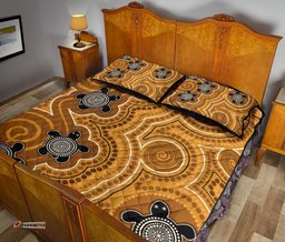 Aboriginal Quilt Bed Set Indigenous Turtle Gold Version