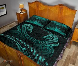 Aotearoa Quilt Bed Set Turquoise Maori Manaia With Silver Fern 08