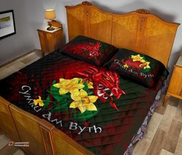 Wales Quilt Bed Set, Cymru Am Byth Welsh Dragon Daffodil