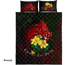 Wales Quilt Bed Set, Cymru Am Byth Welsh Dragon Daffodil