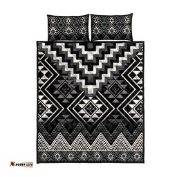 Black Taniko Aotearoa Quilt Bed Set Niho Taniwha Mix Poutama
