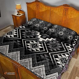 Black Taniko Aotearoa Quilt Bed Set Niho Taniwha Mix Poutama