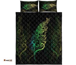 Light Silver Fern New Zealand Quilt Bed Set Green