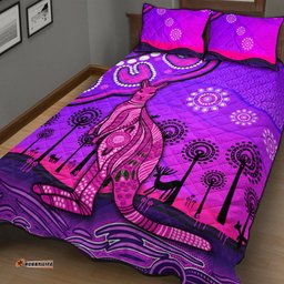 Aboriginal Art Kangaroo Quilt Bed Set Indigenous Unique Vibes Purple