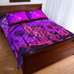 Aboriginal Art Kangaroo Quilt Bed Set Indigenous Unique Vibes Purple