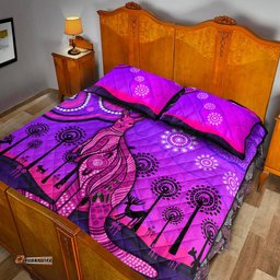 Aboriginal Art Kangaroo Quilt Bed Set Indigenous Unique Vibes Purple