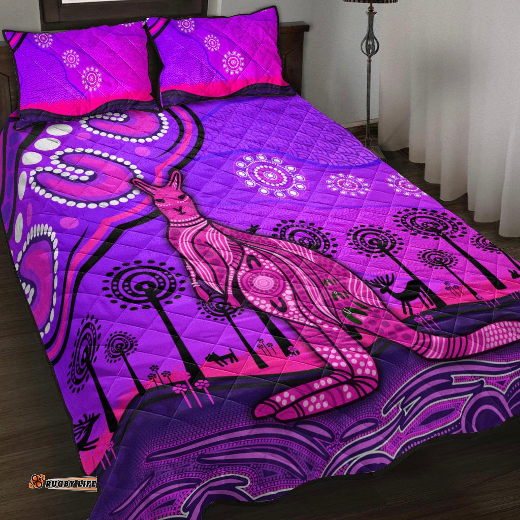 Aboriginal Art Kangaroo Quilt Bed Set Indigenous Unique Vibes Purple